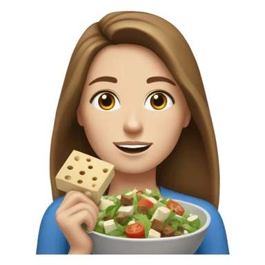 White girl Brown hair blue eyes freackles eating Tofu salad sticker