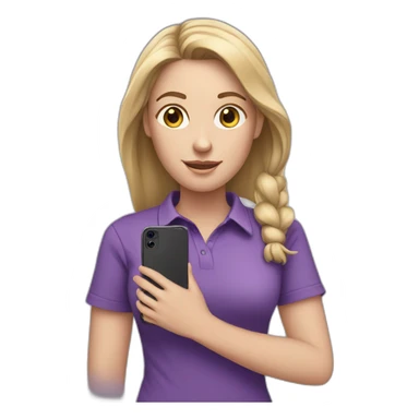 white girl with purple shirt with hand in her phone sticker