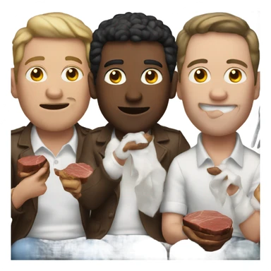 5 white men sitting down eating steak sticker