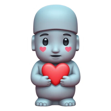 > Kawaii shy Moai statue, blushing, "👉🏻👈🏻" pose, pastel hearts, bold red text, chibi style, transparent background.
 sticker