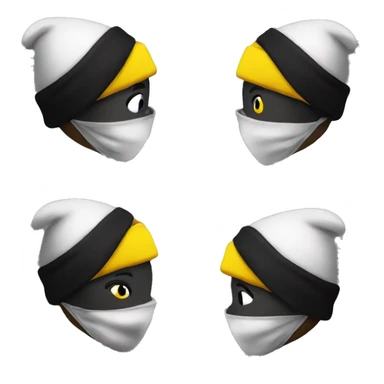 Robber black and white with a yellow face and with a black beanie sticker