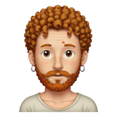 White man with freckles, curly hair, beard and earring on his nose sticker