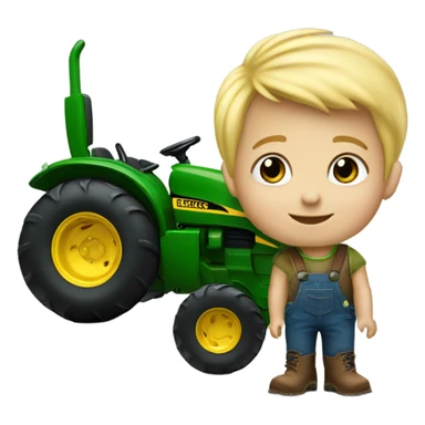 3 year old Blonde headed little boy riding a John Deere tractor sticker
