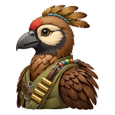 A bird bombadier, bandolier of grenades, side profile, forest critter sticker