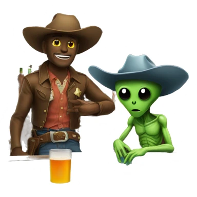 Cowboy and alien sitting at the bar  sticker