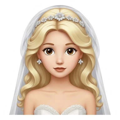 pretty blonde with brown eyes, long wavy hair, glamorous white tulle gown with 3D tulle flower embellishments, wedding veil, and diamond jewelry, highly-detailed sticker