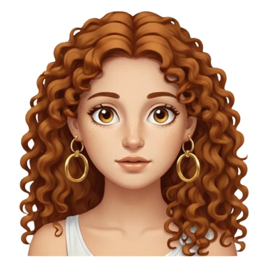 Attractive Greek woman with wide face, freckles, long curly amber-brown hair and gold hoop earrings sticker