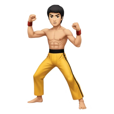 Bruce Lee in his iconic fighting stance with raised fists and martial arts pose sticker