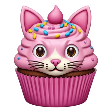 cupcake with frosting decorated to look like a cat face sticker