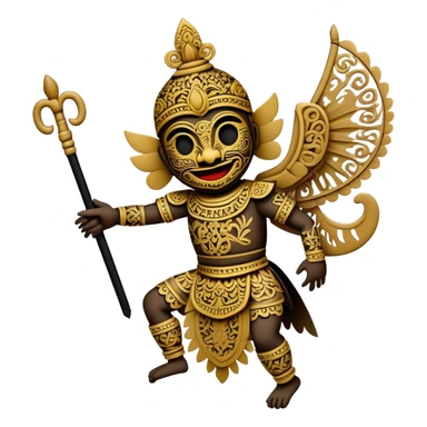 Cinematic Realistic Wayang Kulit Emoji, depicted as an intricate shadow puppet with detailed cut-out figures and traditional patterns, rendered with crisp textures and dynamic cultural lighting that captures its ancient artistry. sticker