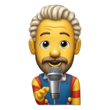 radio presenter with beard and with a microphone on his hand dressed as a silly clown sticker