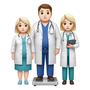 pessoa gorda em cima de balança e medico do lado sticker