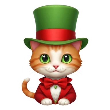 Steampunk:a very cute and adorable green anthropomorphic baby cat with a red top hat sticker