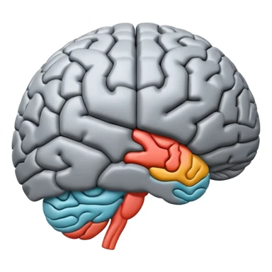 emoji icon of a brain with details of the brain structure and in detailed 3d rendring sticker