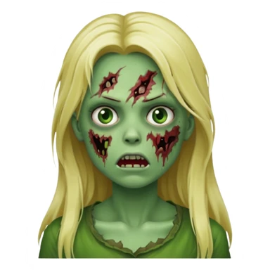 girl zombie with blonde long hair green skin and with no angry face and with the mouth closed sticker