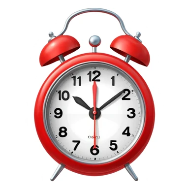 Generate a high-quality image of a generic red alarm clock with twin bells on top, classic shape, realistic color and shading,

 sticker