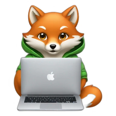 fox with hoodie and a macbook sticker