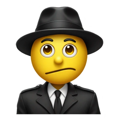 a yellow emoji face looking to his right a bit suprised, wearing a black agent hat. sticker