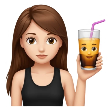 girl with long brown hair, false lashes, dressed with a black tank top and a drink in her right hand sticker