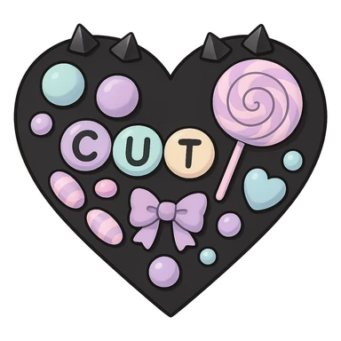 pastel goth heart with pastel candy and black studs, remove background sticker