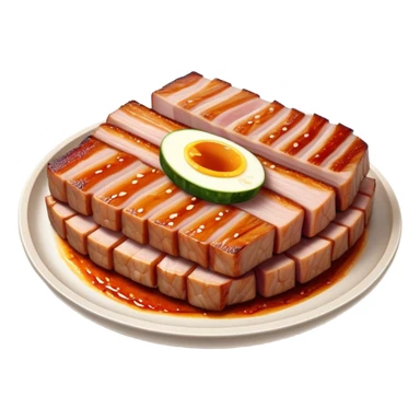 Cinematic Realistic Samgyeopsal Dish Emoji, depicted with sizzling, thick slices of pork belly grilled to perfection rendered with rich textures and warm, inviting lighting. sticker