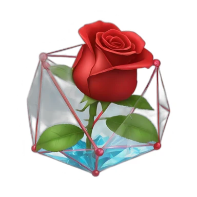 Red Rose in shiny glass octahedron sticker