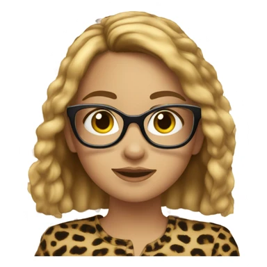 girl with brown hair and blonde highlights, cat eye glasses and cheetah print shirt sticker