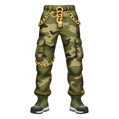 Khaki camo cargo pants with gold chains sticker