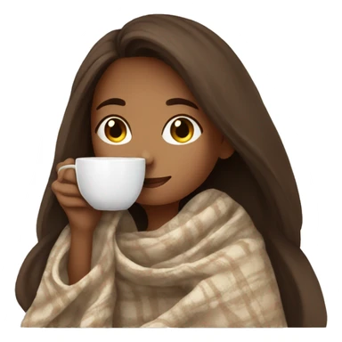 Brown hair Girl drinking coffee, with a cozy blanket sticker