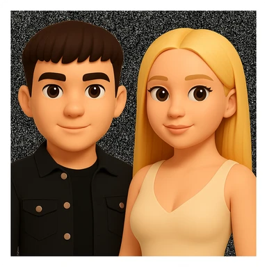 In the style of 3D Emoji, slightly increase the volume of the upper body of the girl, separate the girl and the boy from each other, and make the skin color the same for both characters. sticker