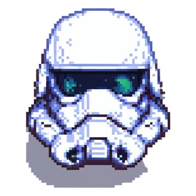 helmeted space trooper inspired by Star Wars, bold pixel art style sticker