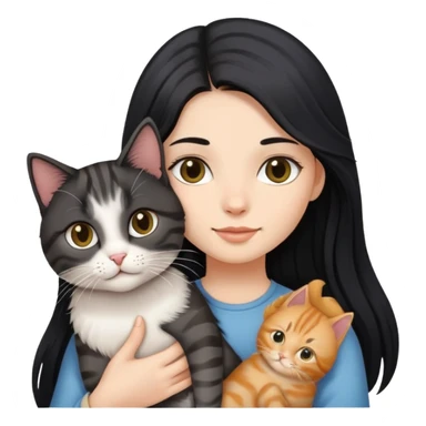 Long black hair girl holding a haired tabby cat sticker