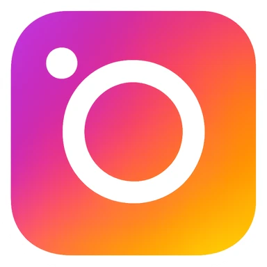 Modify the icon to have the exact Instagram official color gradient with purple, pink, orange, yellow, and white. The shape should be a rounded square with a camera lens. The style should be simple and modern with a transparent background. sticker