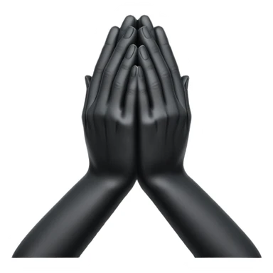 Minimal emoji, abstract praying hands simplified into solid black metal forms, subtle sacred reference, fashion avant-garde minimalism, no details, no glow, no neon, flat emoji style, centered, transparent background sticker