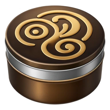 small round metal tin, slightly opened to reveal glossy dark wax inside black or brown, smooth reflective surface with soft circular swirls, low profile tin with subtle metallic sheen, no brush cloth or shoes, apple emoji style, soft lighting, subtle shadows, transparent background, emoji scale sticker