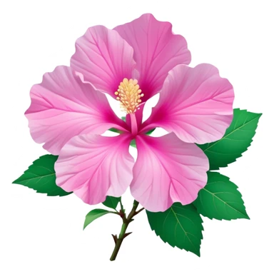 Cinematic Realistic image of a Mugunghwa flower (Rose of Sharon), rendered with delicate petal textures and vibrant pink hues, set against a minimalist background with gentle, diffused lighting that highlights its national significance sticker