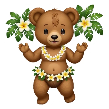 brown teddy bear wearing a coconut bra and a plumeria lei, dancing the hula sticker