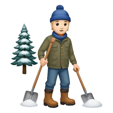 Man wearing boots and a toque shoveling snow in his driveway sticker