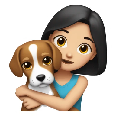 White girl with black hair hugs beagle sticker