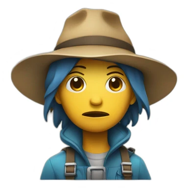 sad face with a explorer hat sticker