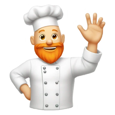 Bald man with a big orange beard dressed as a chef raises his hand in the air sticker