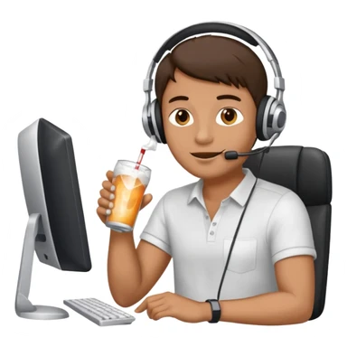 Hombre tomando blanco un refresco frente a un ordenador sticker