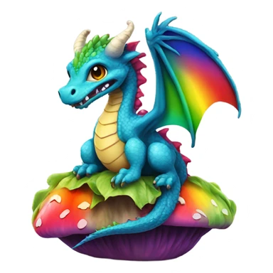 Rainbow Dragon sitting on a mushroom sticker