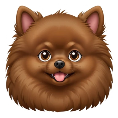 Dark brown Pomeranian with pointed ears and tongue sticking out. He sits sideways and doesn't look at me, but his eyes are looking up at me.  sticker