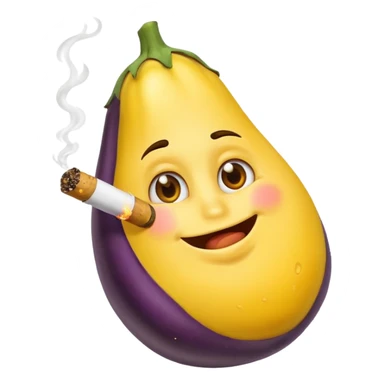 Yellow emoji smoking an eggplant sticker