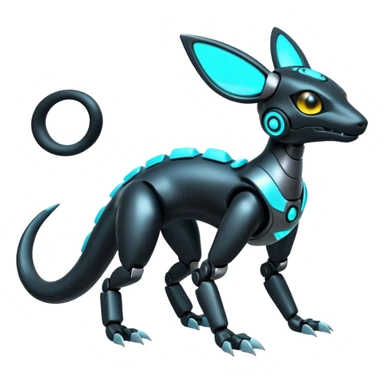Shiny White Metallic Futuristic Robotic Mechanical Glowing Salandit-Umbreon-Fakémon-hybrid-creature (full body) with cyan accents sticker