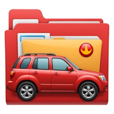 A **simple emoji-style icon** of a **red multipocket folder**, clean and minimal, with **layered inner tabs**, subtle shading, and a **small red Mazda Tribute car symbol** on the front.
 sticker