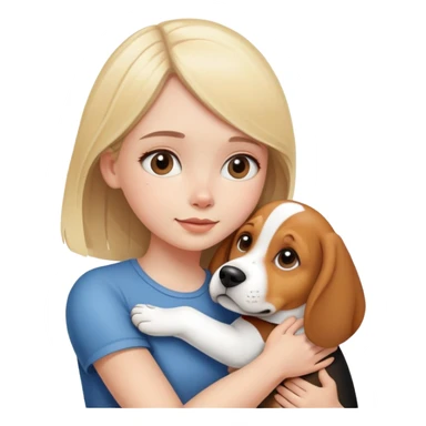 pale blonde girl hugging a beagle sticker