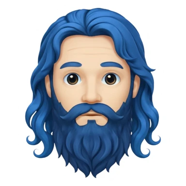 male with long blue wavy hair and black beard, cartoon sticker