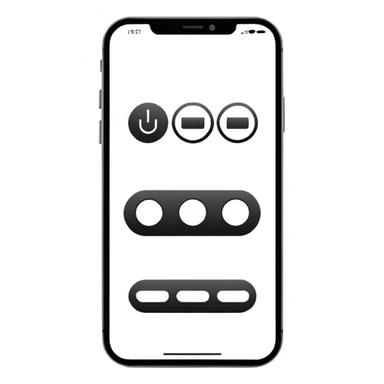 Minimalistic flat vector icon, iOS style, thin black contour on white background. Smartphone with basic UI elements inside: toggle switch, segmented control, and bottom tab bar. Clean, no text, no shadows sticker